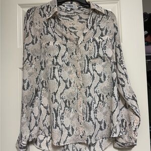 Express Neutral Snake-Print Button-Down Blouse